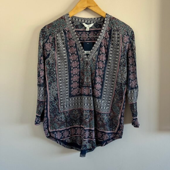 Lucky Brand | NWT Patterned Long Sleeve Top with V-Neck - Picture 1 of 6